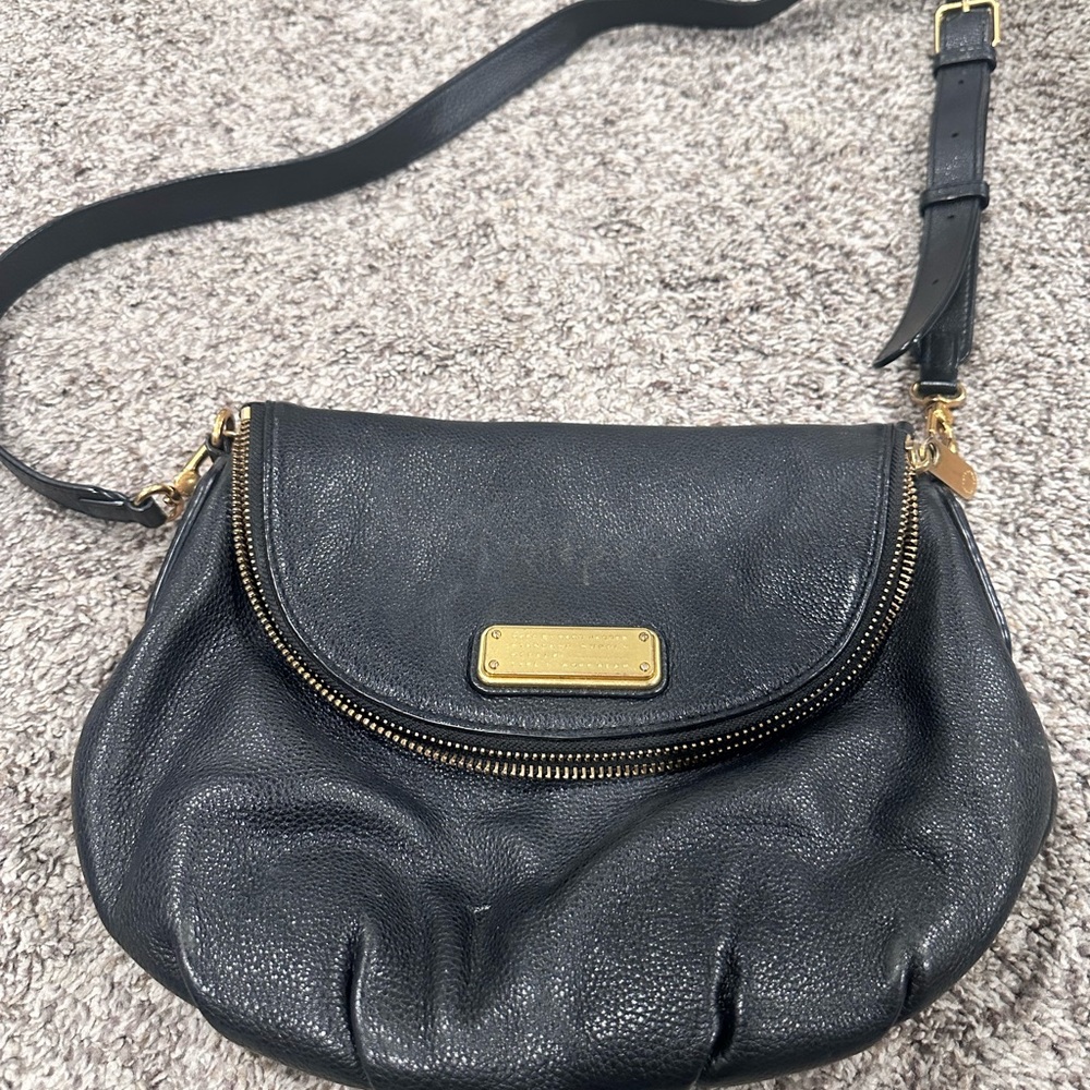 Marc by Marc Jacobs Black Leather Handbag with Gold Plaque